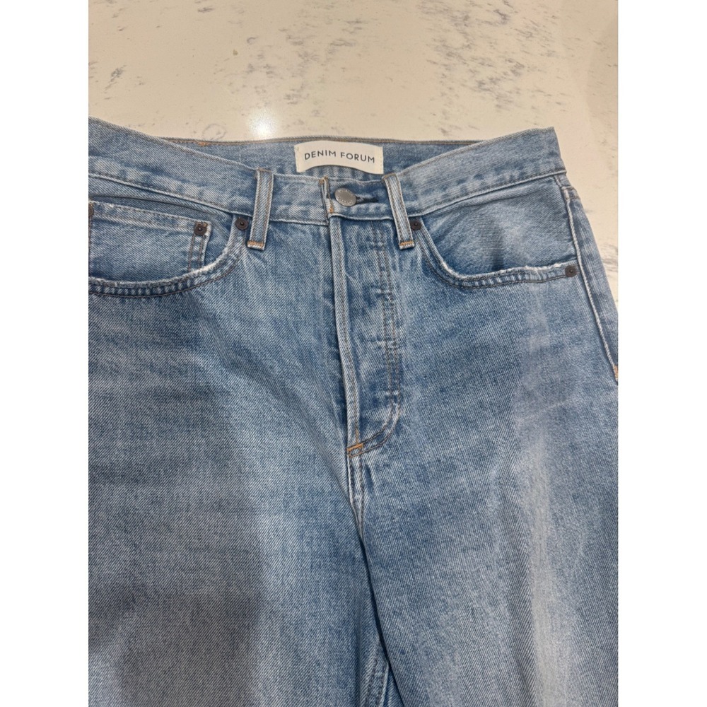 Denim Forum The Joni High Rise Loose Jeans Light Wash Distressed Blue Size 26L